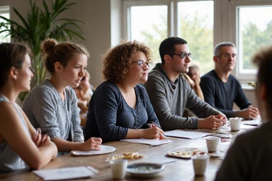 Skupina lidí diskutující o zdraví a výživě